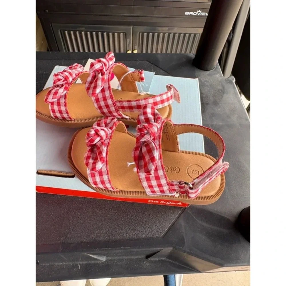 Baby Girl Sandals by Cat‎ & Jack Lillie Gingham Red Size 5 New With Tags